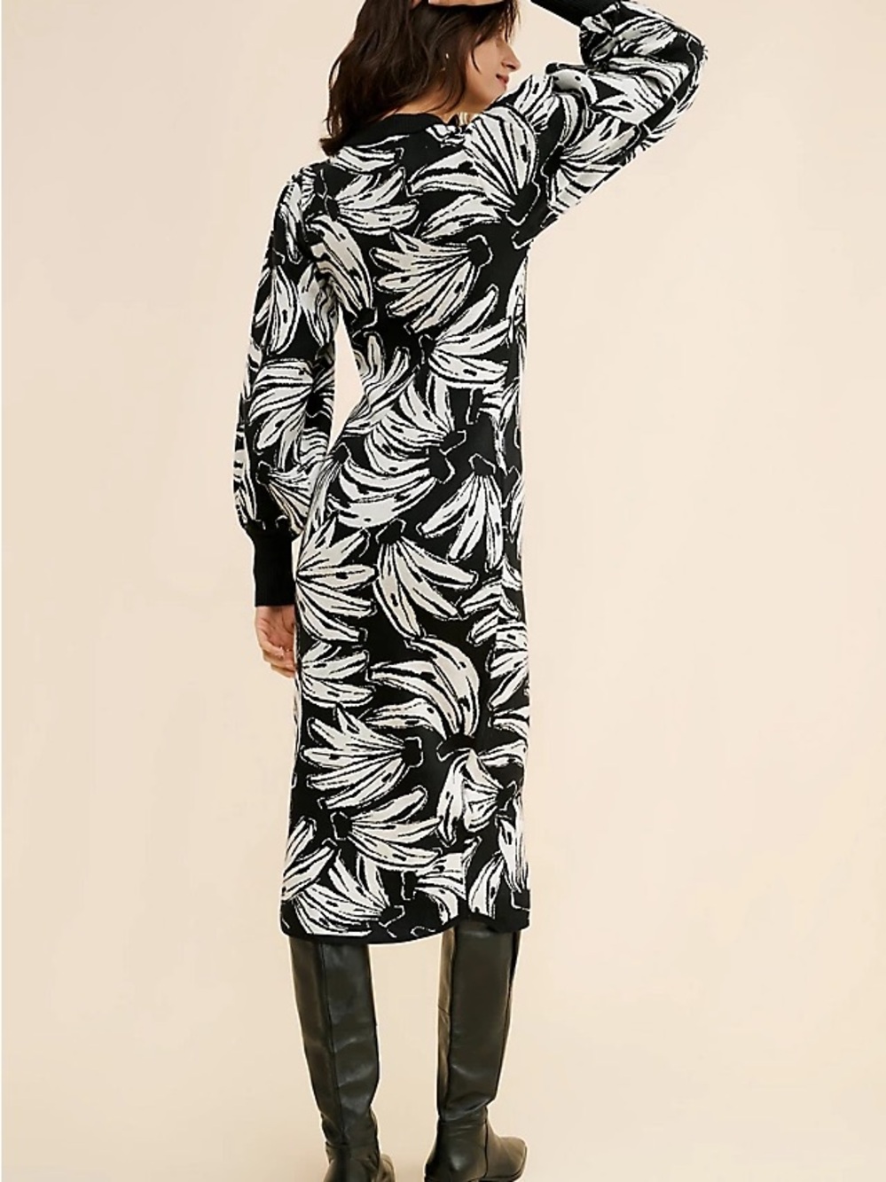 NWT FARM Rio Black & White Bossa Banana Knit Midi Dress